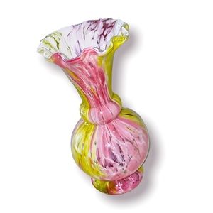 Antique Art Glass Vase Pink and Yellow Legras Cichy End of Day Spatter style